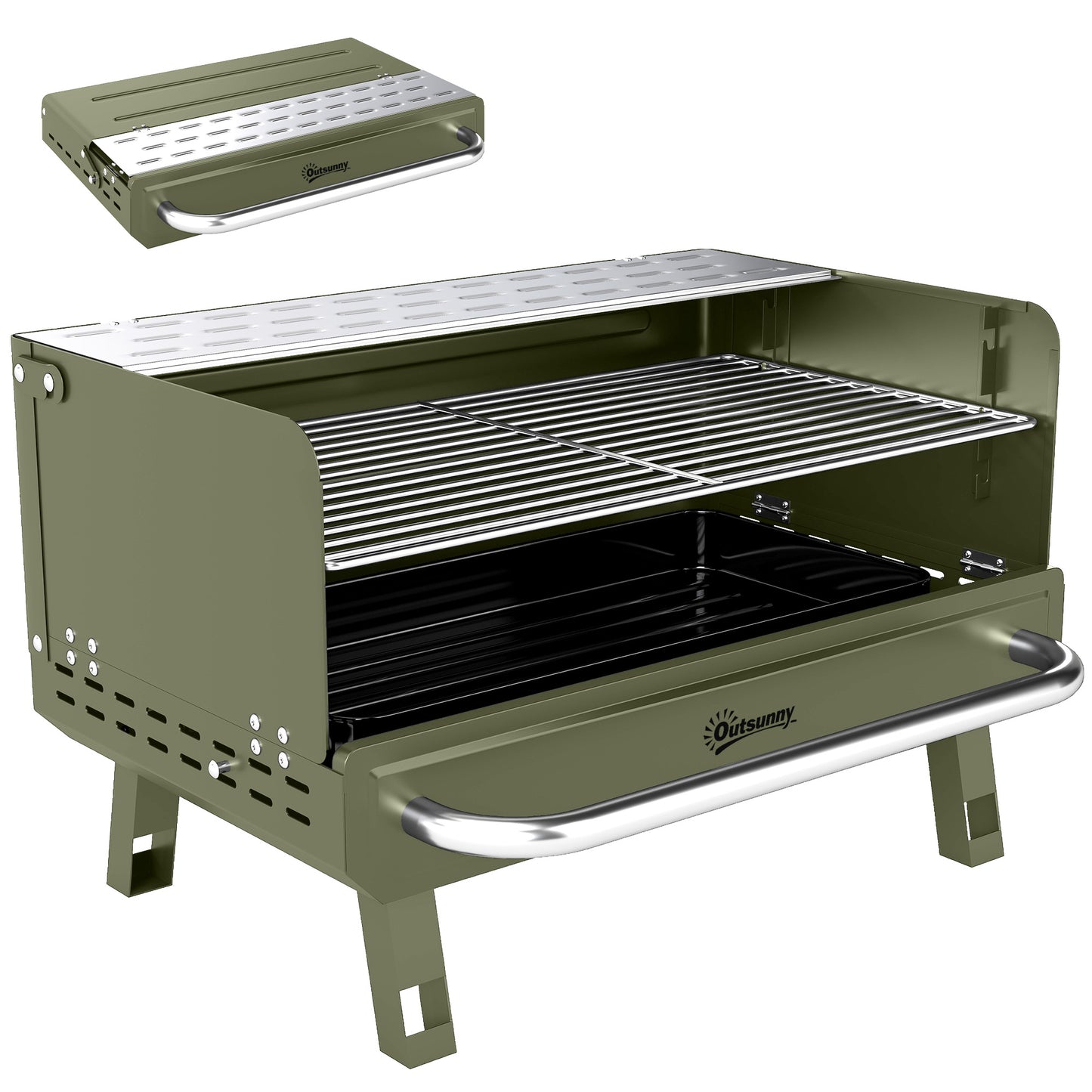 Portable BBQ Grill, Charcoal Barbecue Grill with Adjustable Grates