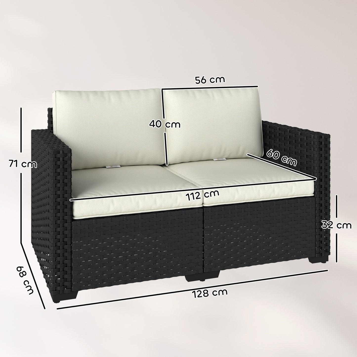 2 Seater Rattan Sofa, Outdoor Garden Sofa with Deep Seat, Cushions