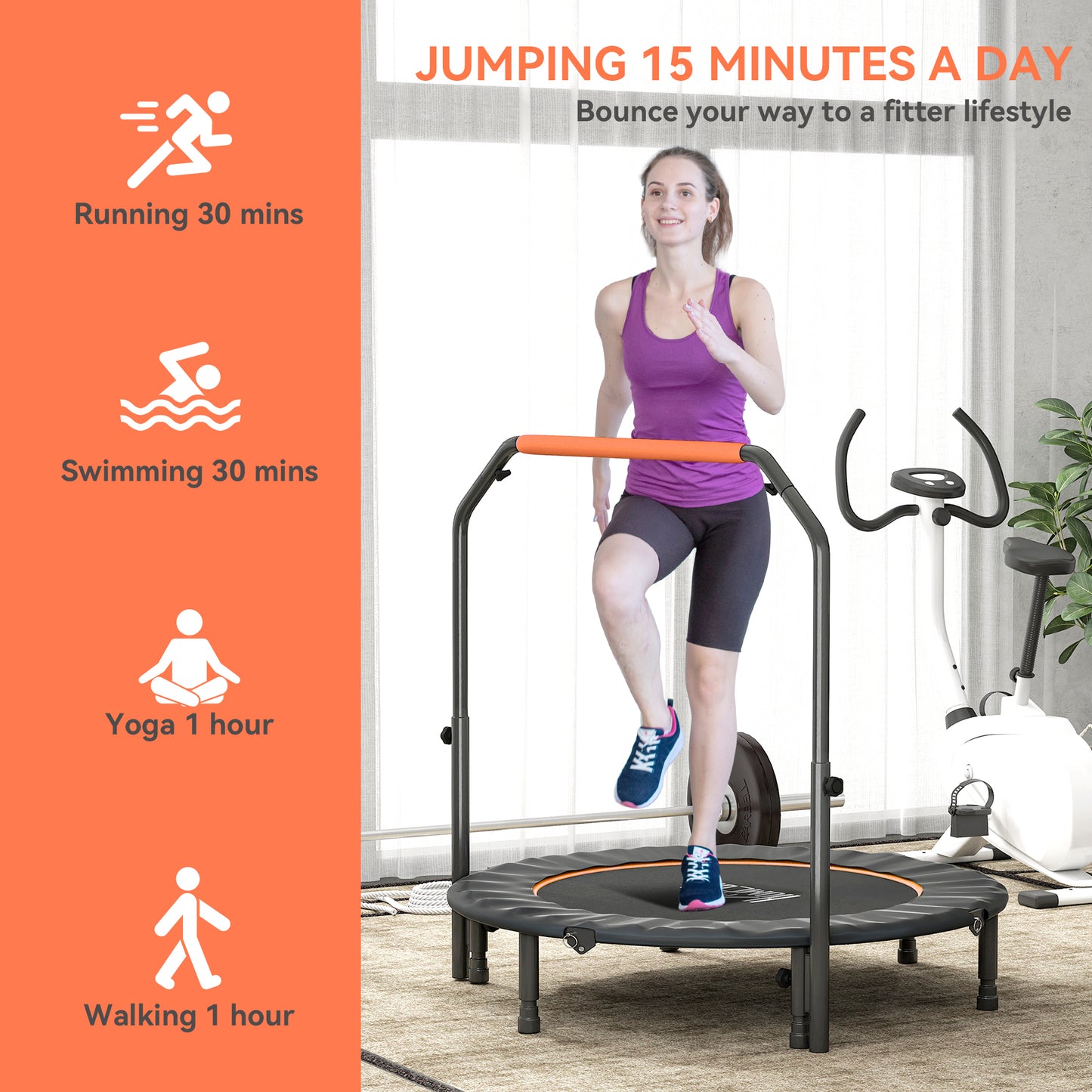 48" Foldable Mini Fitness Trampoline, with Adjustable Foam Handle