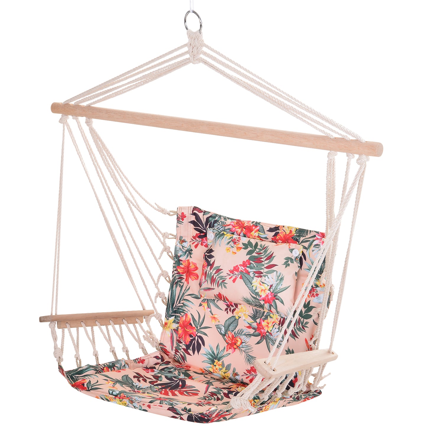 Garden Outdoor Hanging Hammock Chair Thick Rope Frame Wooden Arms