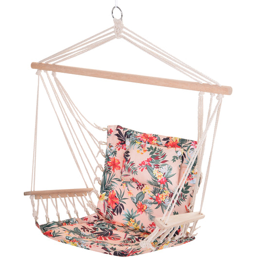 Garden Outdoor Hanging Hammock Chair Thick Rope Frame Wooden Arms