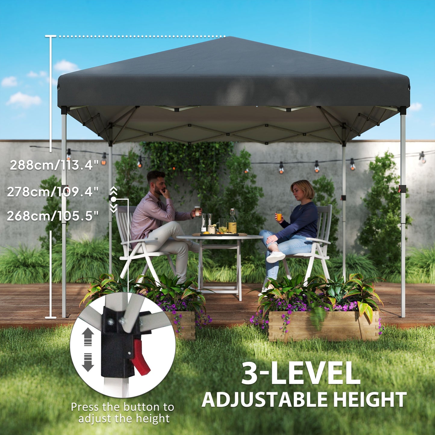 3 x 3 (M) Pop Up Gazebo, UPF 30+ with 2 Sidewalls