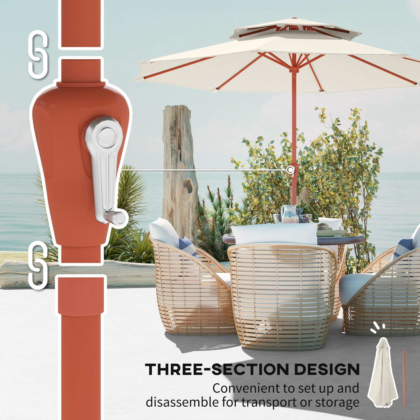 2.7 m Garden Parasol with Double Top Outdoor Market Table Umbrella