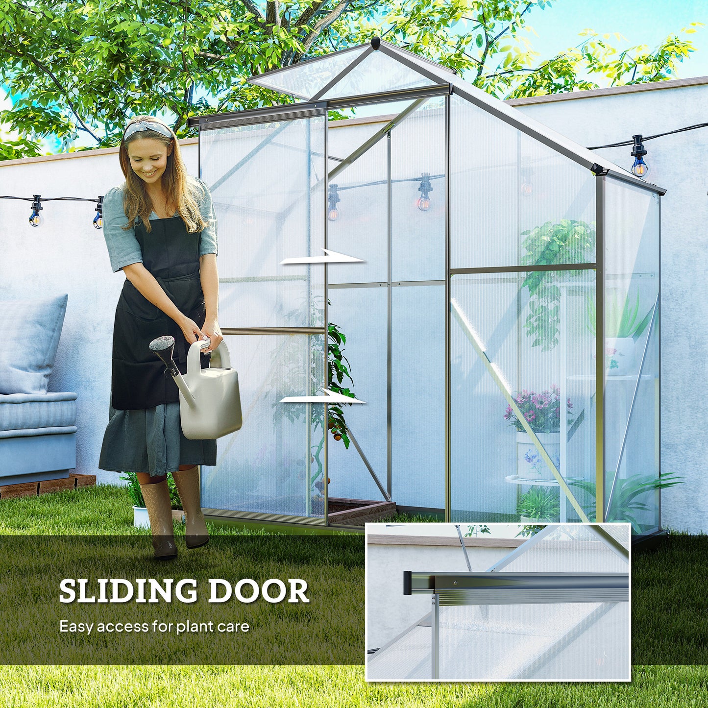 6 x 2.5ft Polycarbonate Greenhouse Walk-In Green House