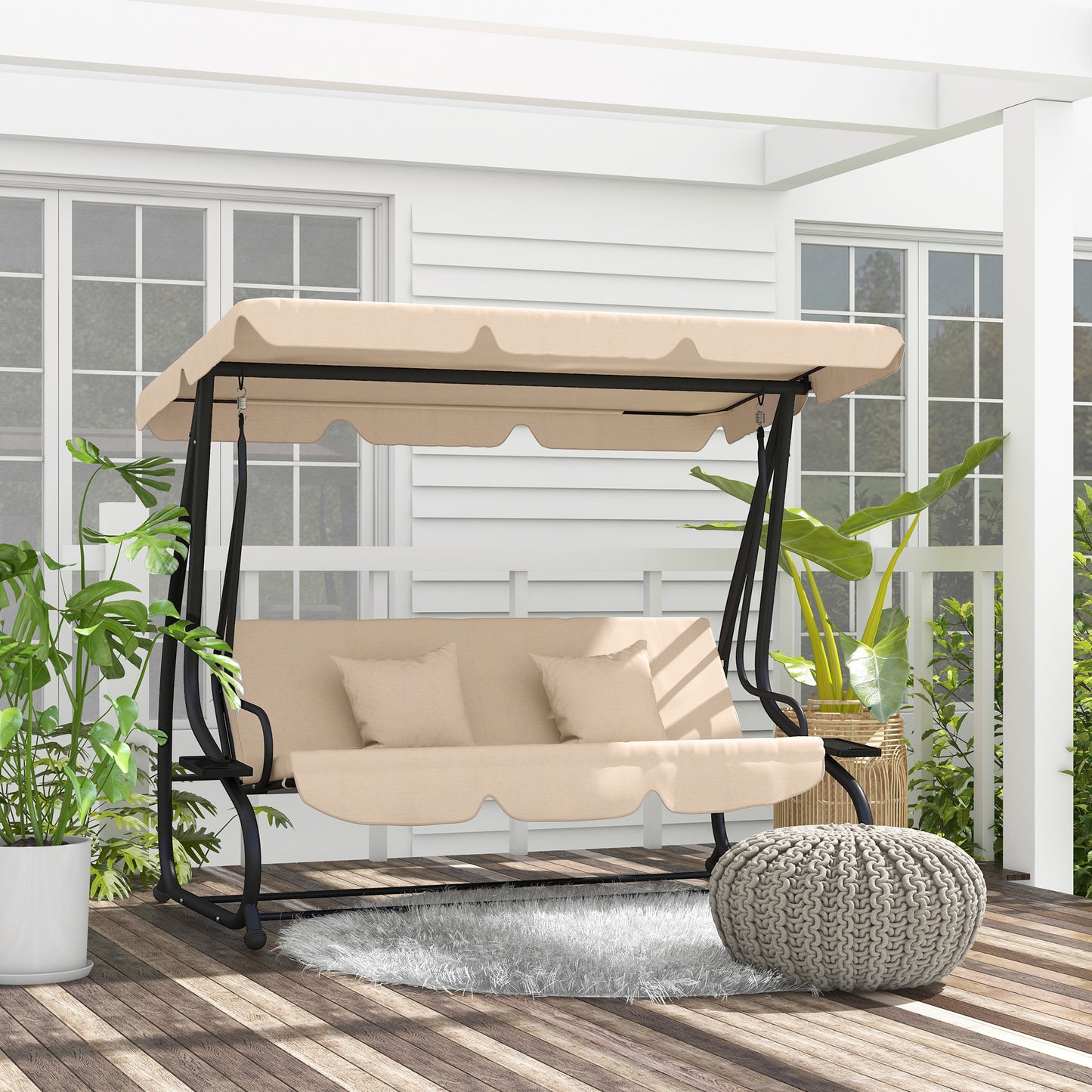 Three-Person garden Swing Chair, with Adjustable Canopy