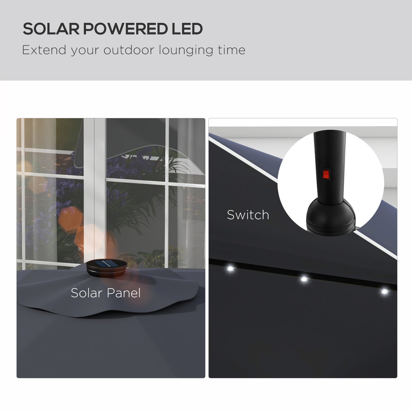 Solar Patio Umbrella with LED and Tilt