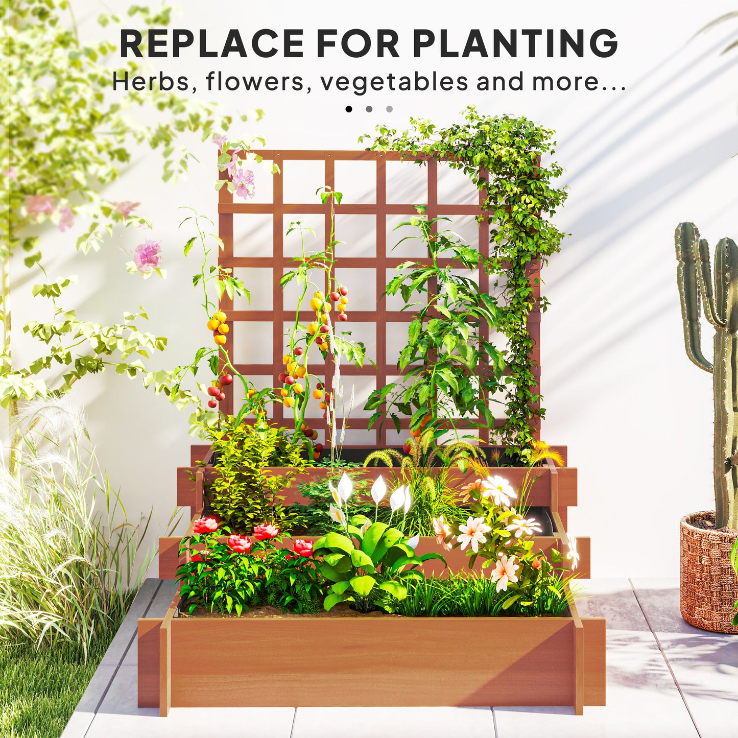 3 Tier Garden Planters with Trellis for Vine Climbing (1)