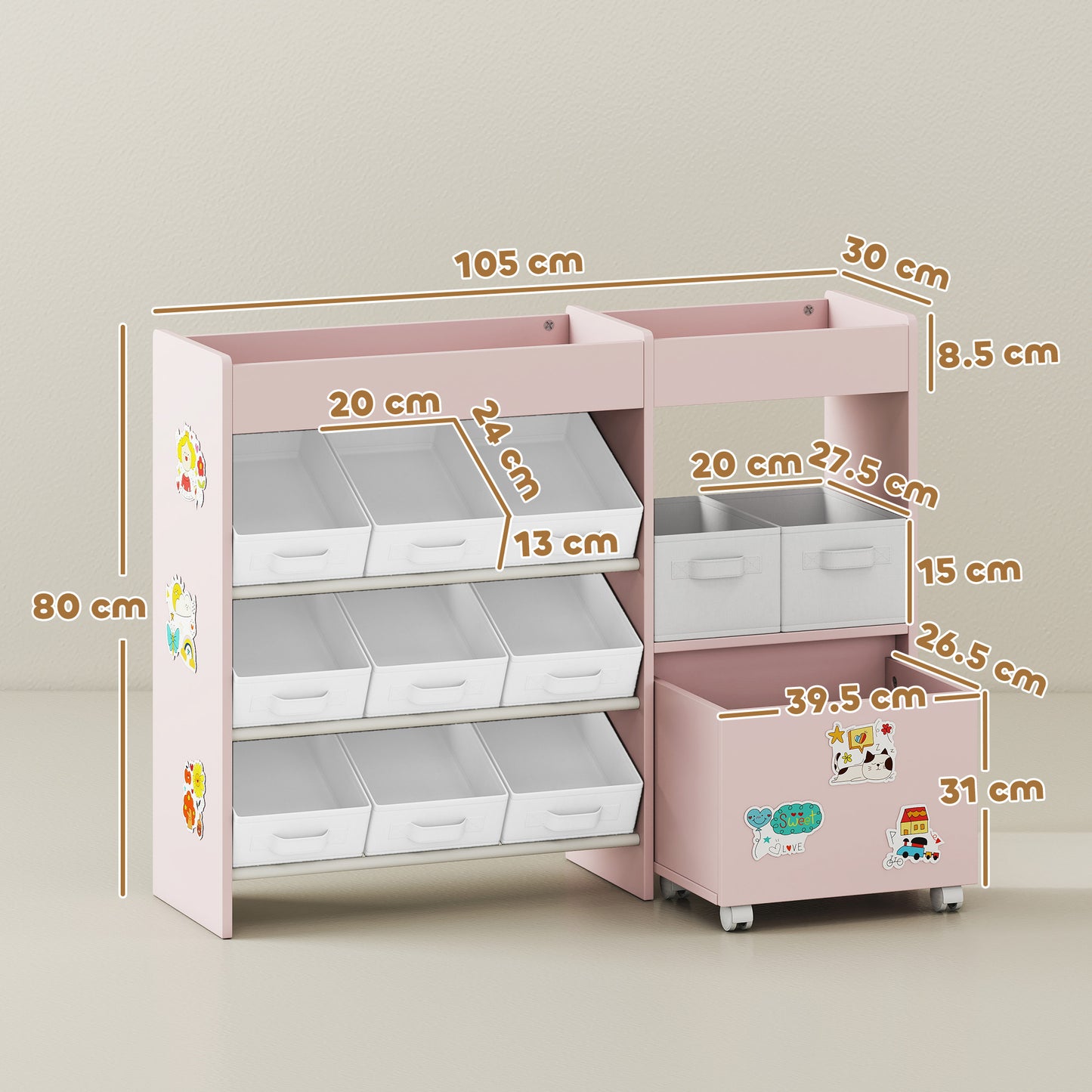 Kids Toy Storage Unit with 11 Bins, Cabinet, Top Shelves, 3 Stickers