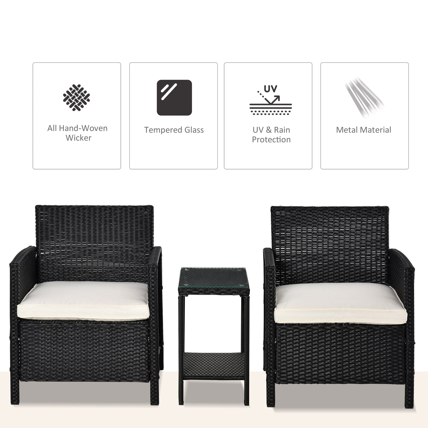 2-Seater PE Rattan Side Table & Armchair Bistro Set Jack