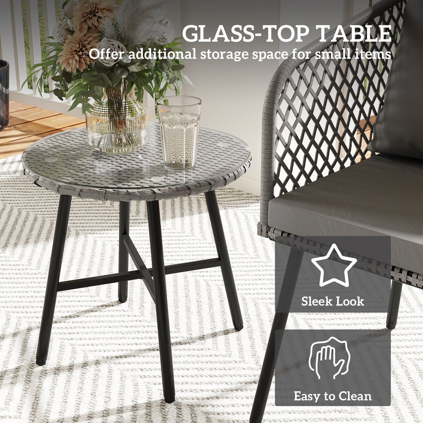 Three-Piece Cut-Out Rattan Chair and Table Set