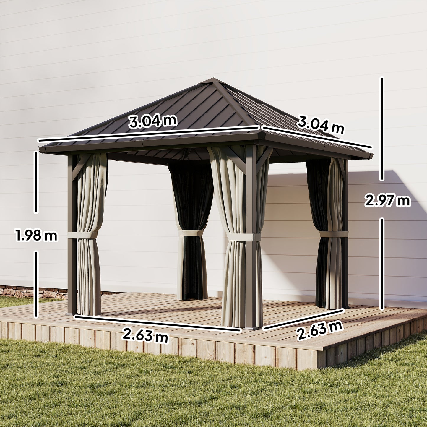 3 x 3(m) Hardtop Gazebo with Galvanised Steel Roof and Water Gutter (1)
