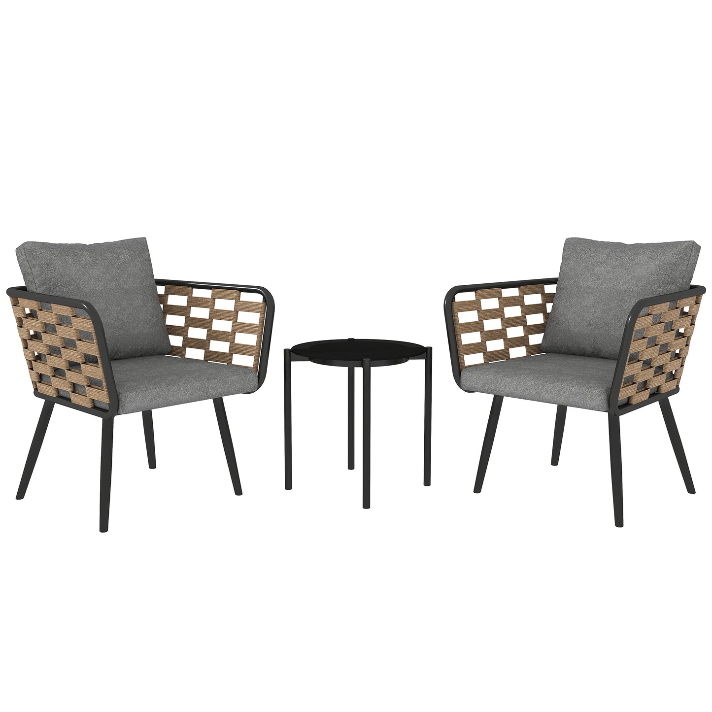 3 Pieces Rattan Bistro Set with Washable Seat and Back Cushions