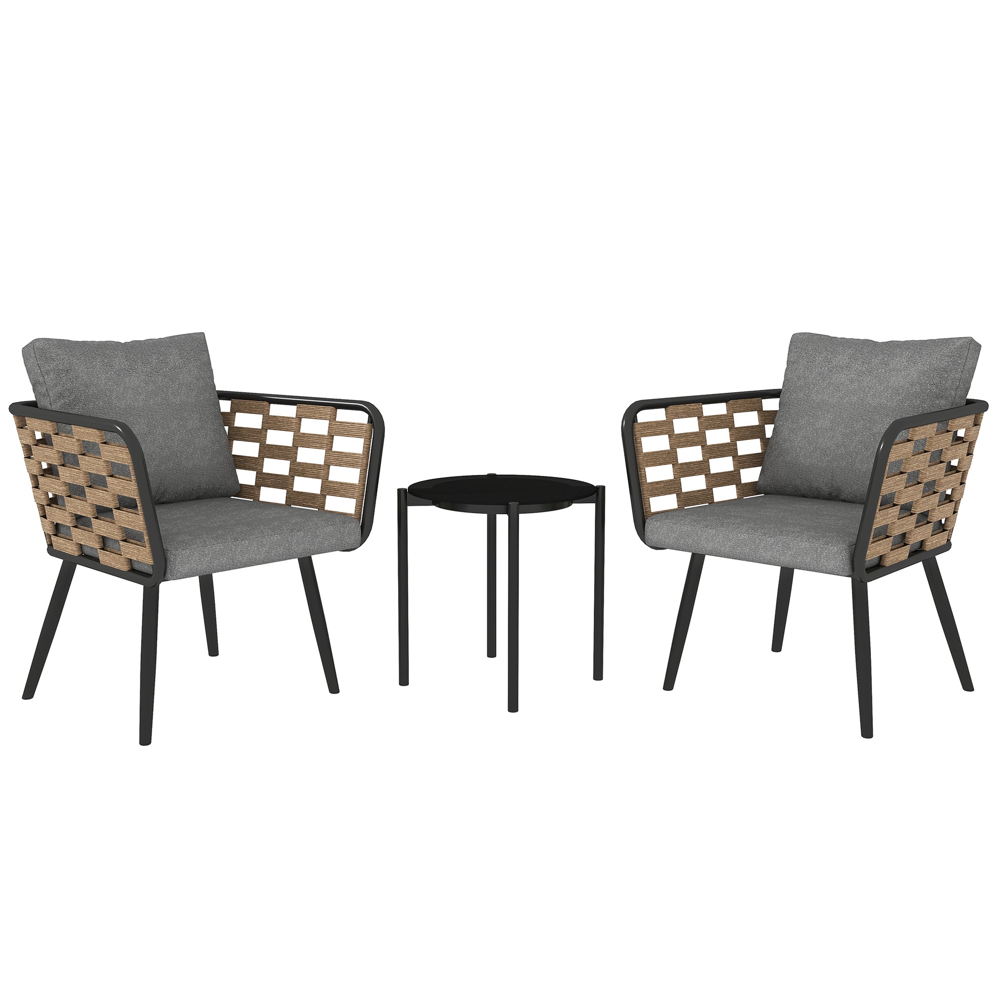 3 Pieces Rattan Bistro Set with Washable Seat and Back Cushions