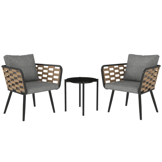 3 Pieces Rattan Bistro Set with Washable Seat and Back Cushions