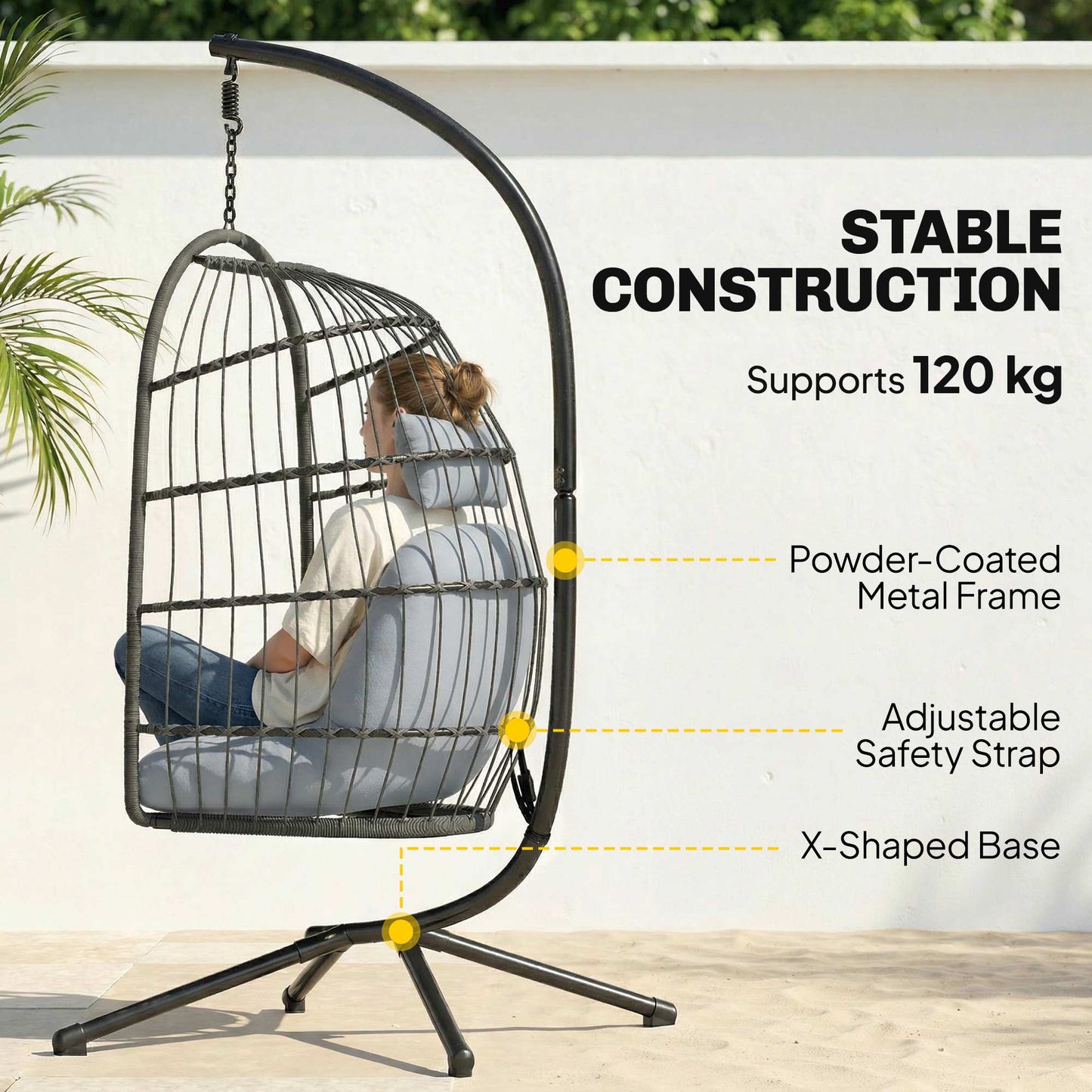 Hanging Egg Chair, Indoor Outdoor Hammock Swing Chair with Stand (1)