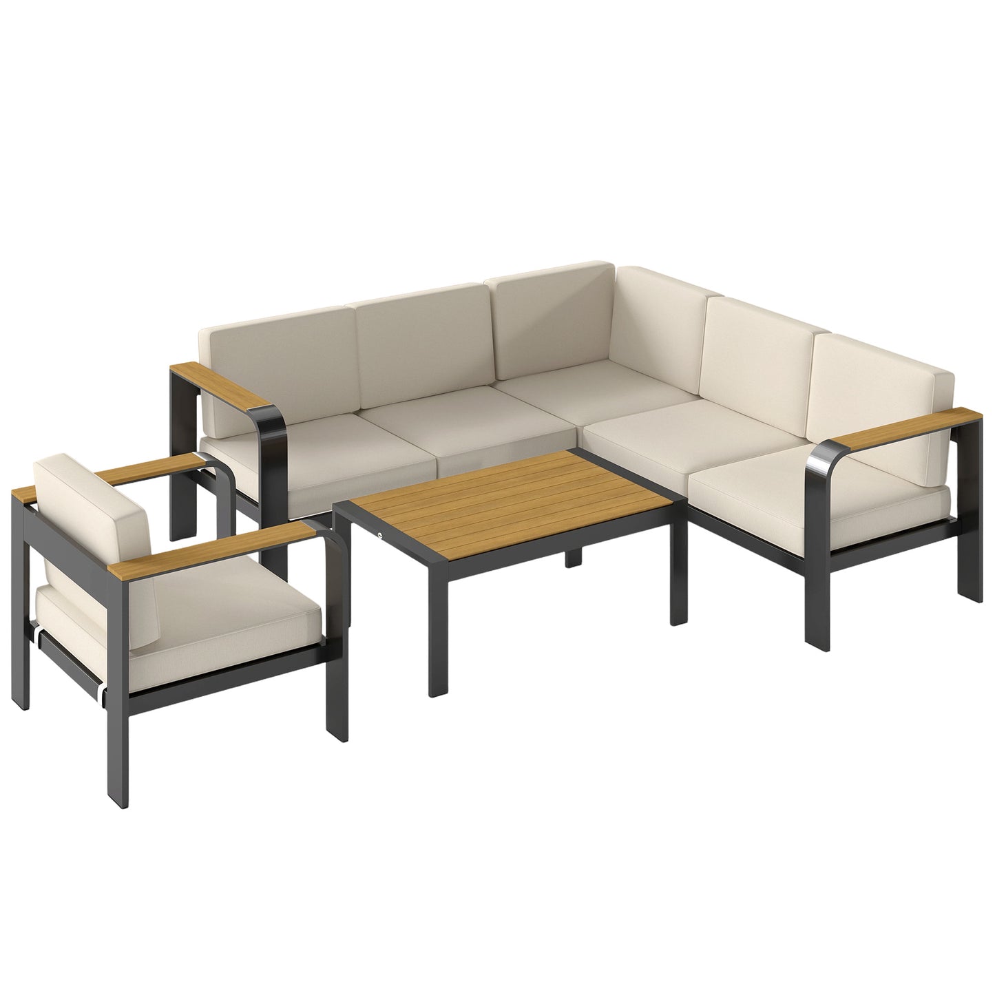 3 Pieces Garden Furniture Set with L-Shaped Sofa