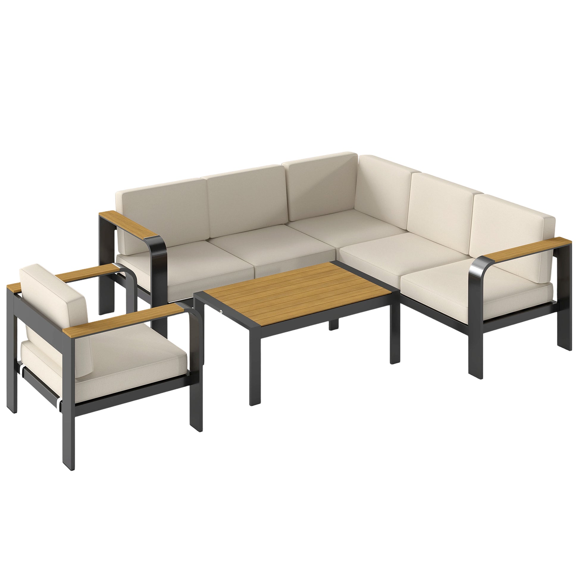3 Pieces Garden Furniture Set with L-Shaped Sofa