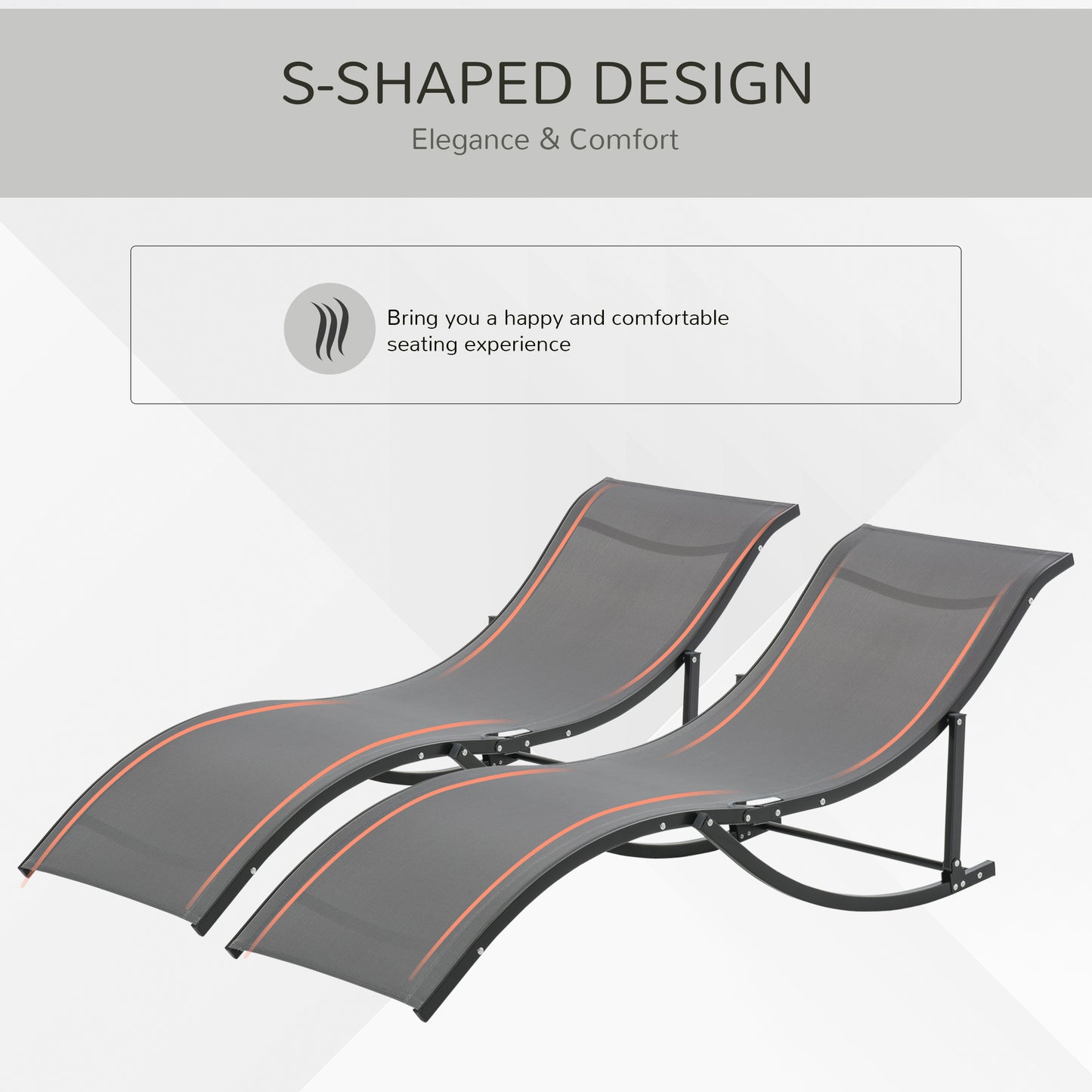Set of 2 S-shaped Foldable Lounge Chair Sun Lounger Reclining