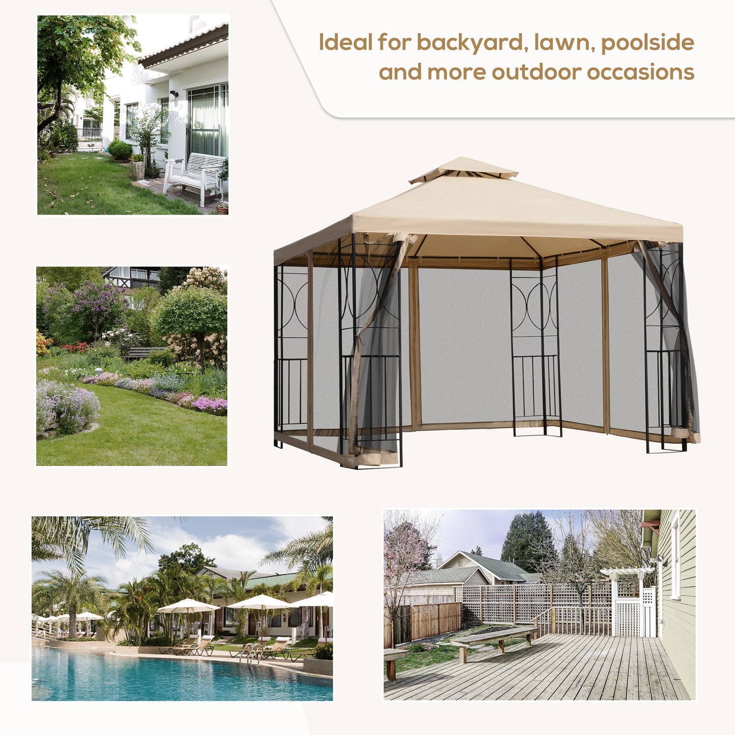 3(m) x 3(m) Garden Gazebo, Double Roof Outdoor Gazebo Canopy Shelter