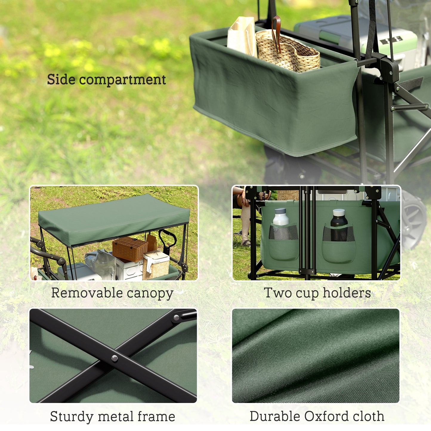Folding Trolley Cart Storage Wagon Beach Trailer 4 Wheels