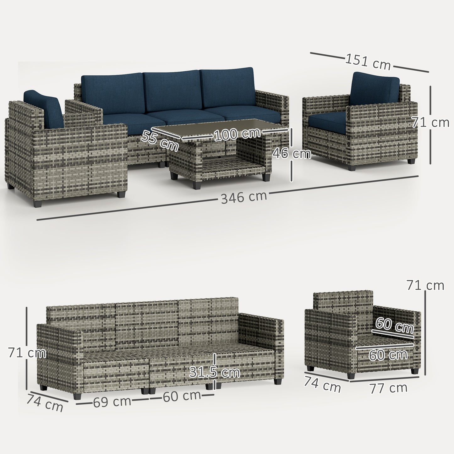 Six-Piece Modular Rattan Sofa Set