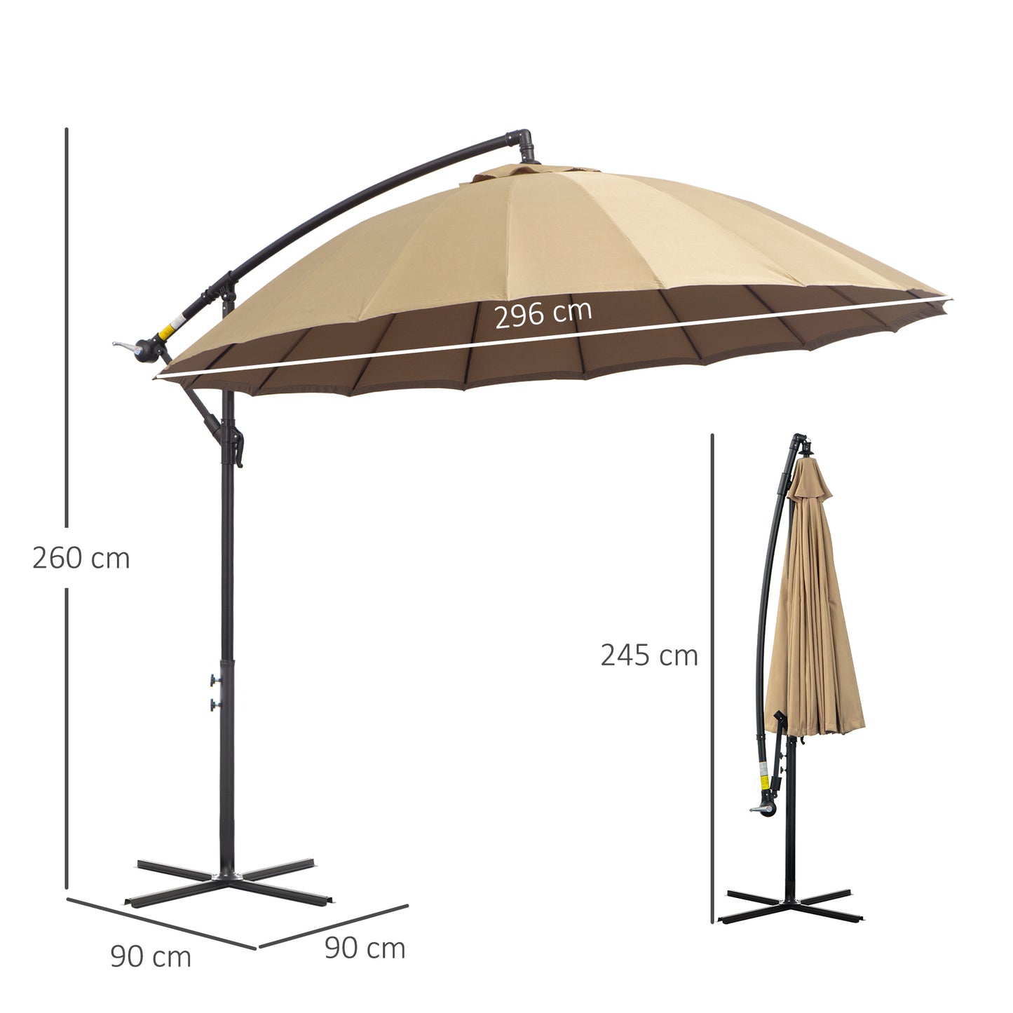 3(m) Cantilever Umbrella 18 Ribs & Vents Adjustable Angle for Patio