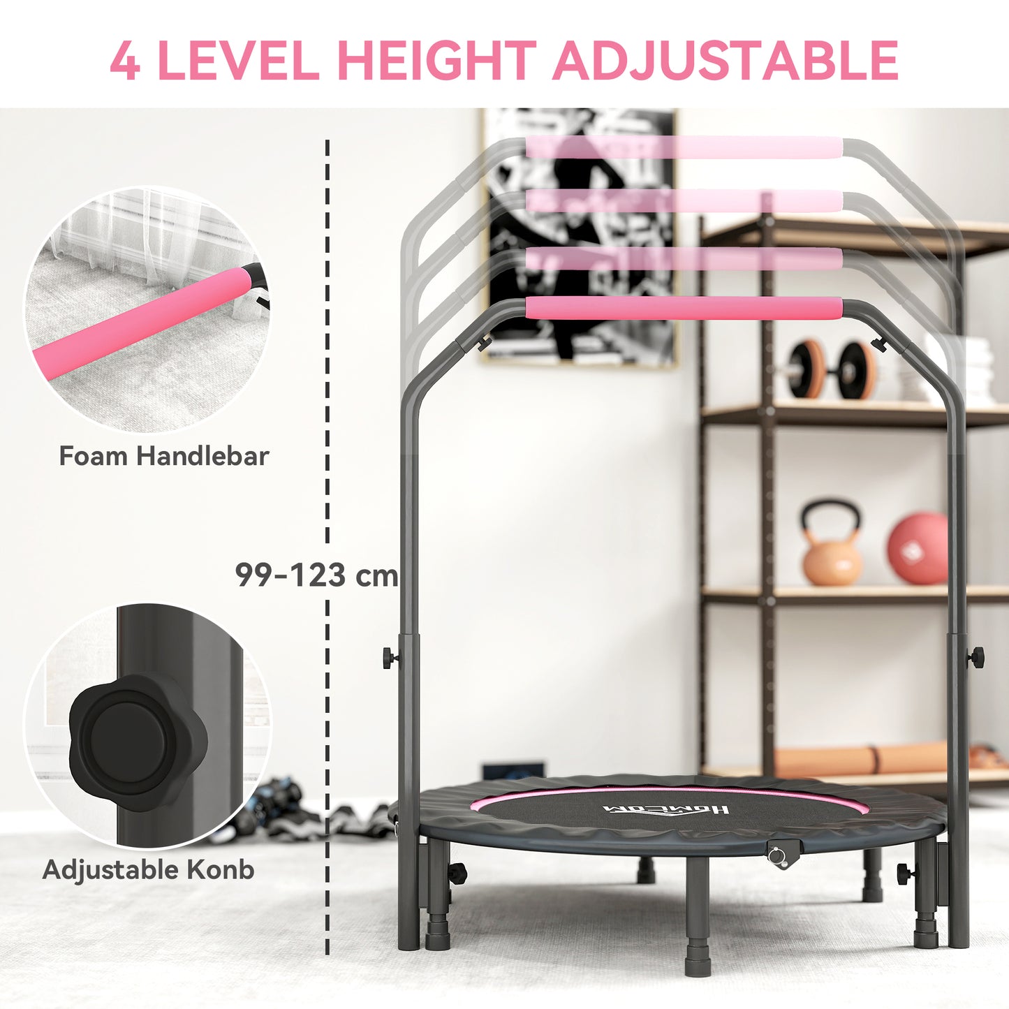 45" Foldable Mini Fitness Trampoline, with Adjustable Foam Handle