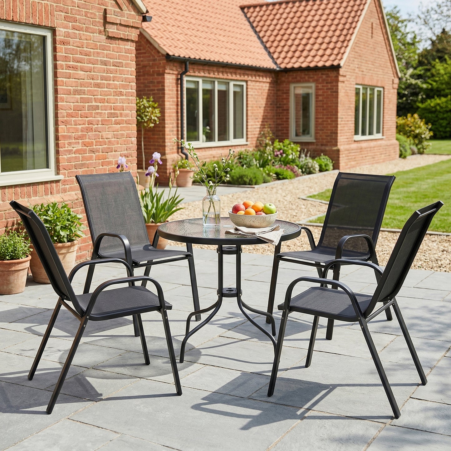 Five-Piece Steel Patio Set, with Glass-Top Table