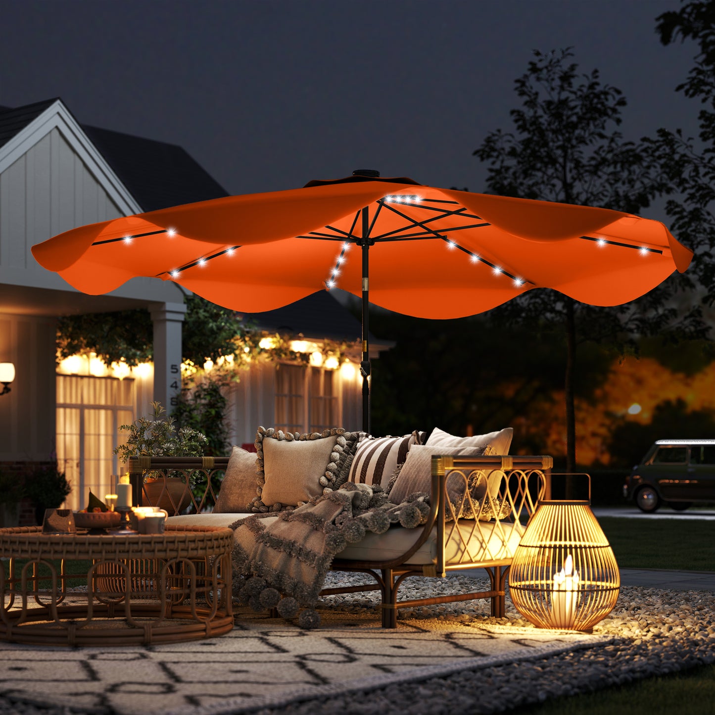Solar Patio Umbrella with LED and Tilt
