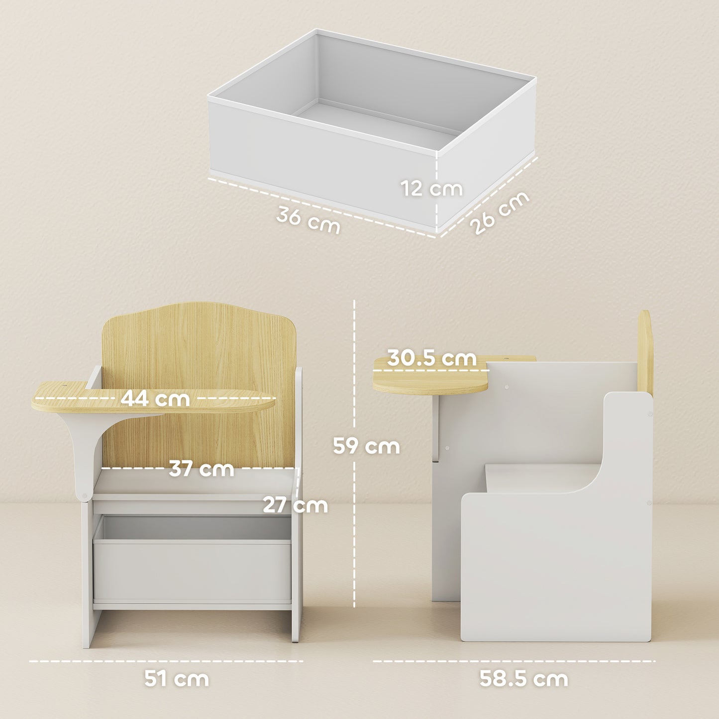 Kids Table and Chair Set, Children Desk and Chair with Storage Bins