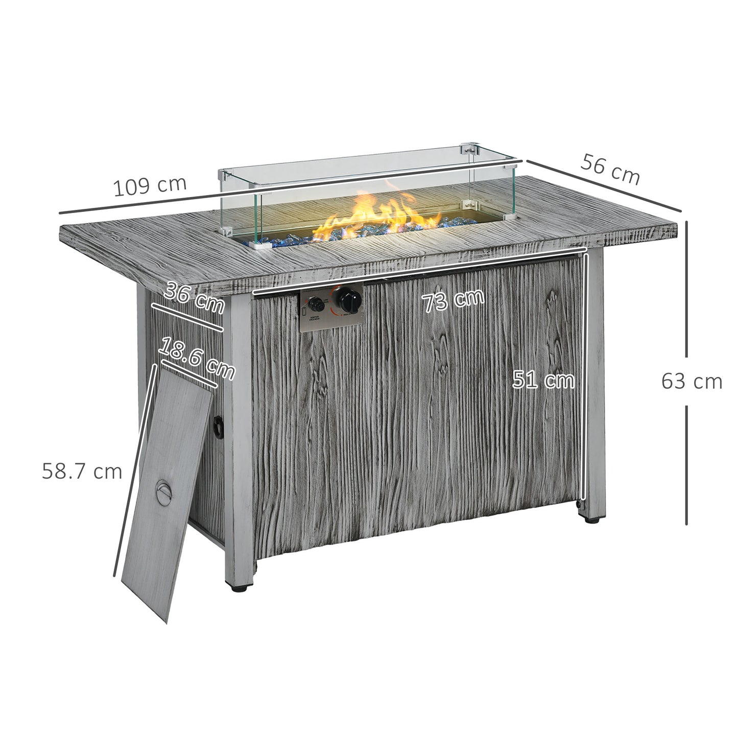 50,000 BTU Gas Fire Pit Table with Cover and Glass Screen