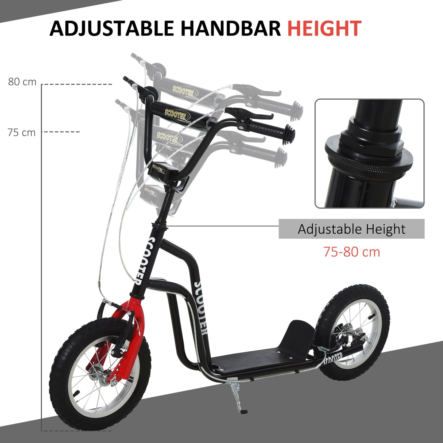 Teen Kick Scooter with Adjustable Handlebar, Inflatable Wheels
