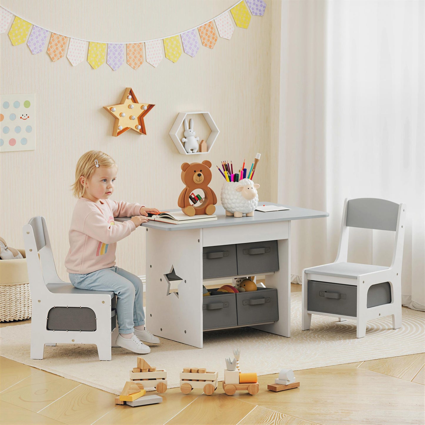 Kids Table and Chair Set, Toddler Table and 2 Chairs Set