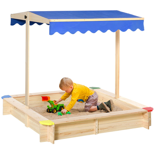 Kids Wooden Sand Pit Sandbox Children Square Outdoor Playset