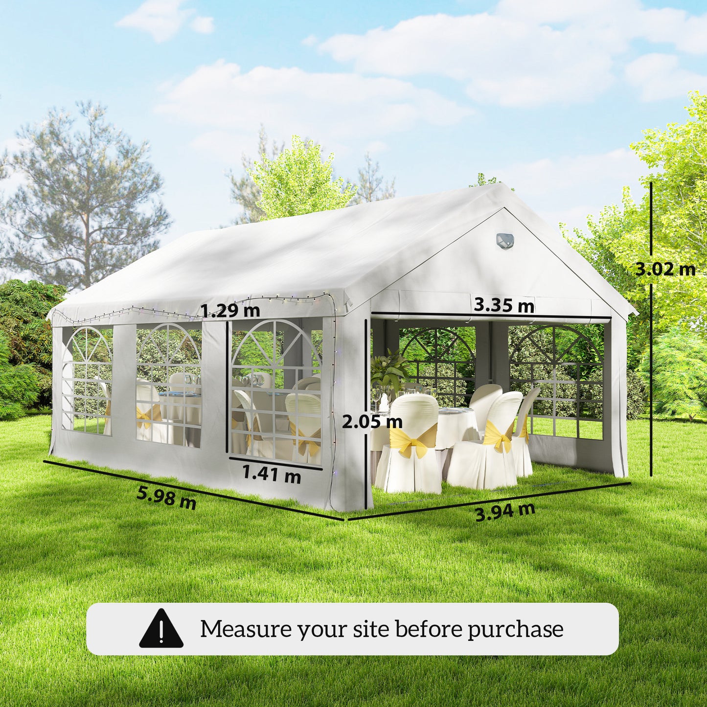 6 x 4 m Party Tent, Heavy Duty Gazebo Canopy with Windows