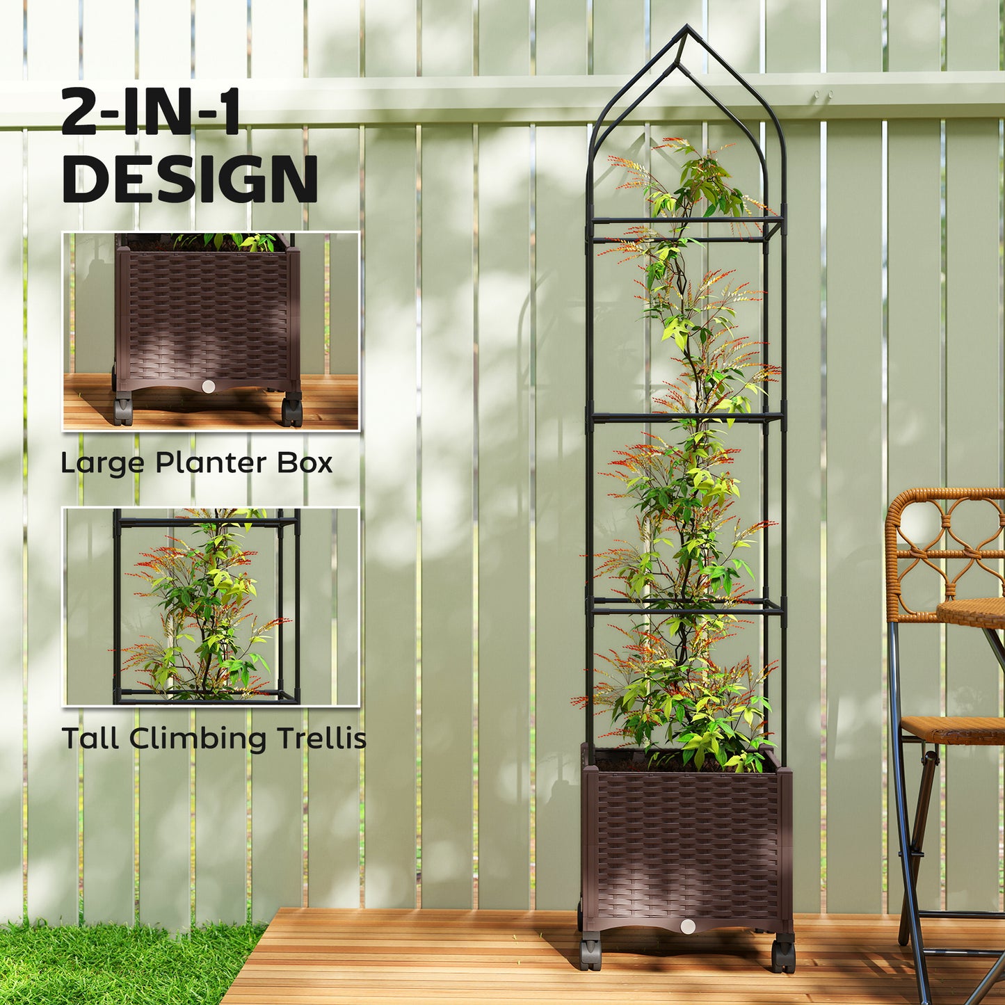 Raised Garden Bed with Trellis, Tomato Cage with Lockable Wheels