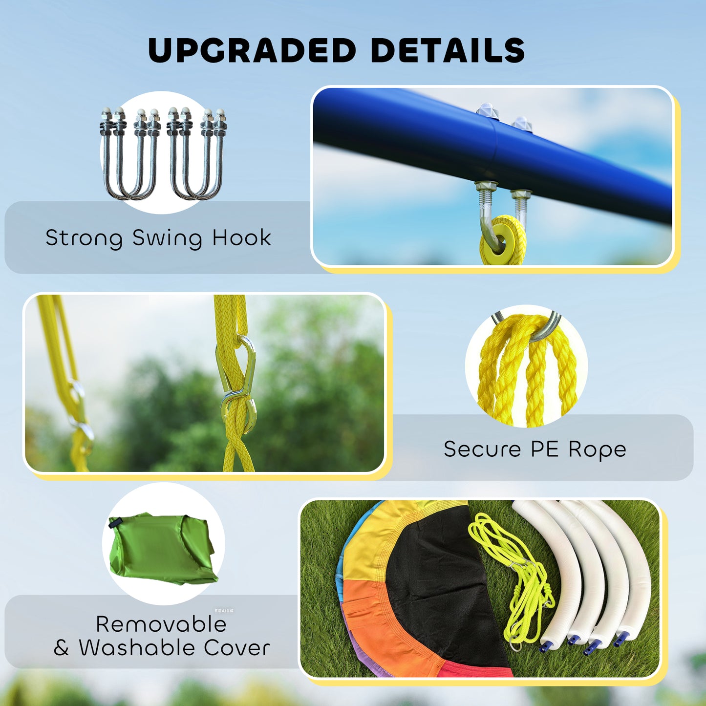 4-in-1 Kids Swing Set with Saucer Swing