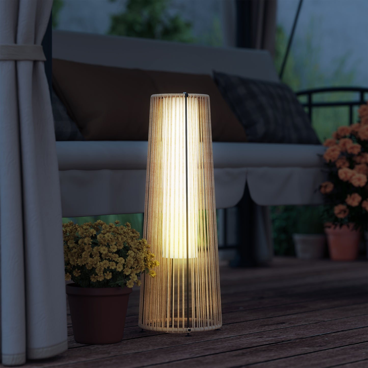 Patio Garden Solar Powered Lights Woven Resin Wicker Lantern Auto