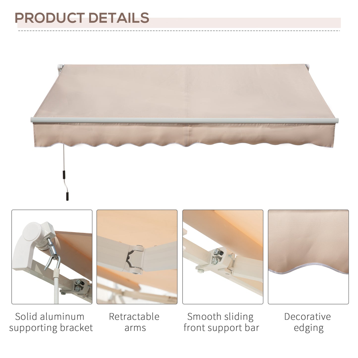 Awning Canopy Manual Retractable Porch Sun Shade Shelter 3 x 2m