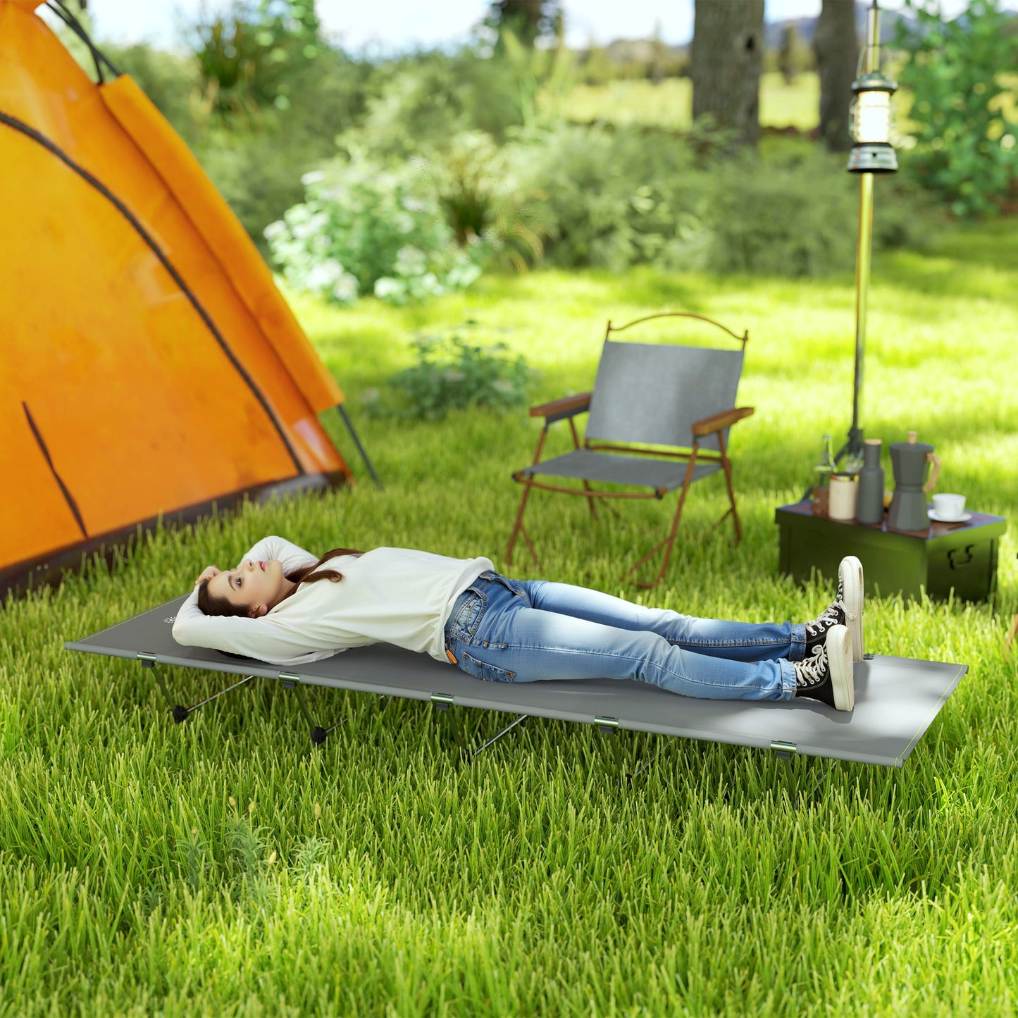 Lightweight Camping Bed, Aluminium Portable Camp Cot w/ Strong