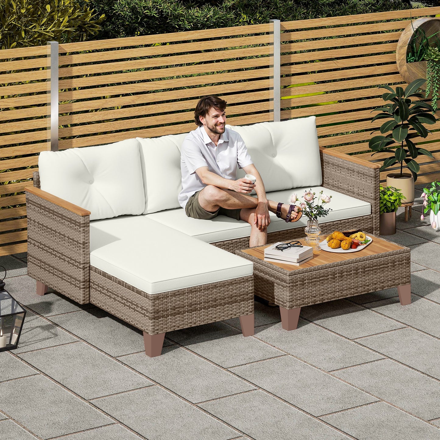 3 Pieces Rattan Garden Furniture Set