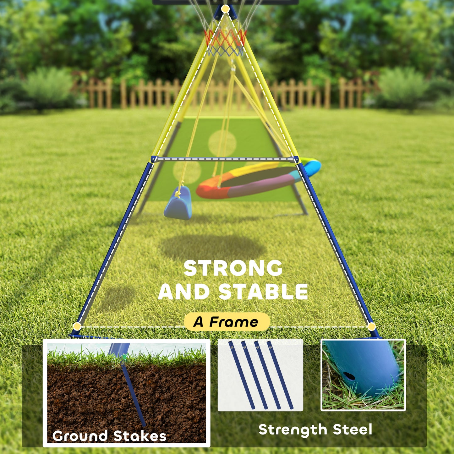 4-in-1 Kids Swing Set with Saucer Swing