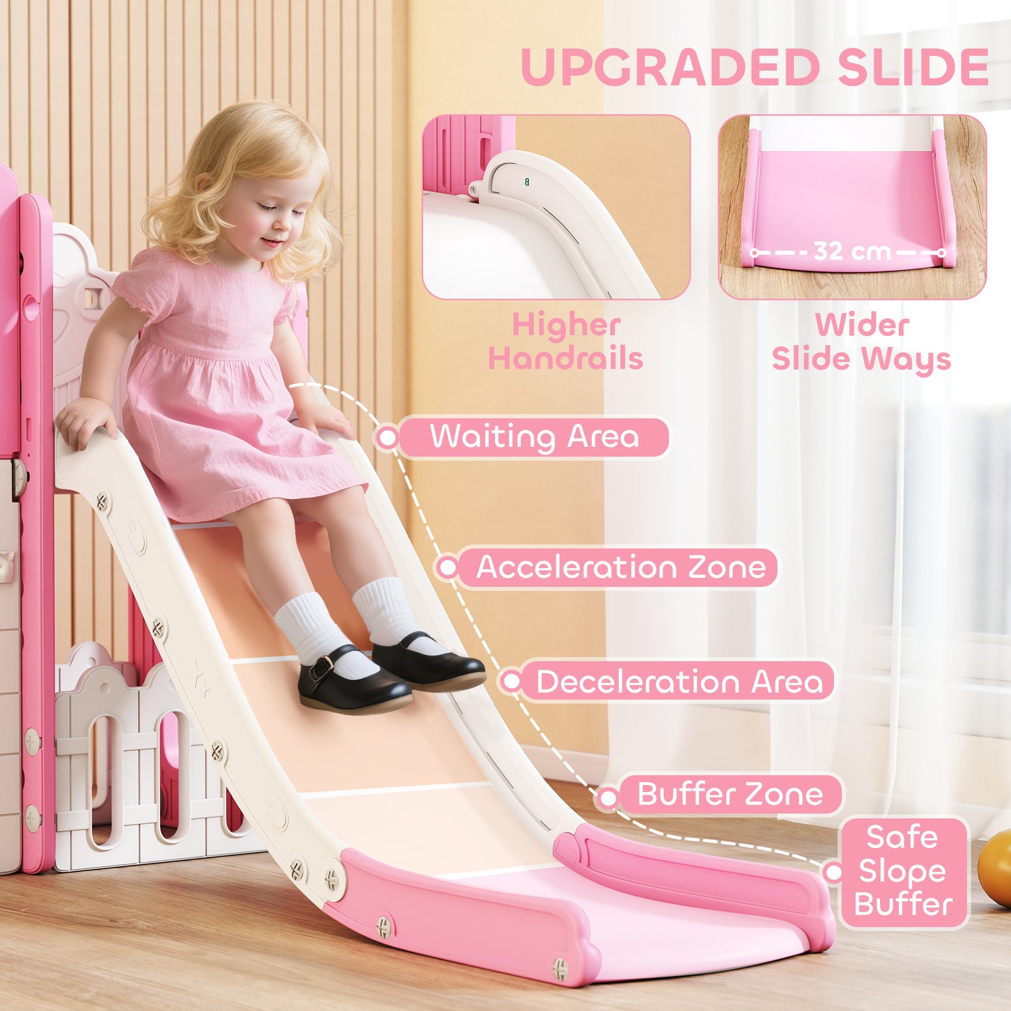 7 in 1 Toddler Slide Set with Basketball Hoop, Climbing Frame