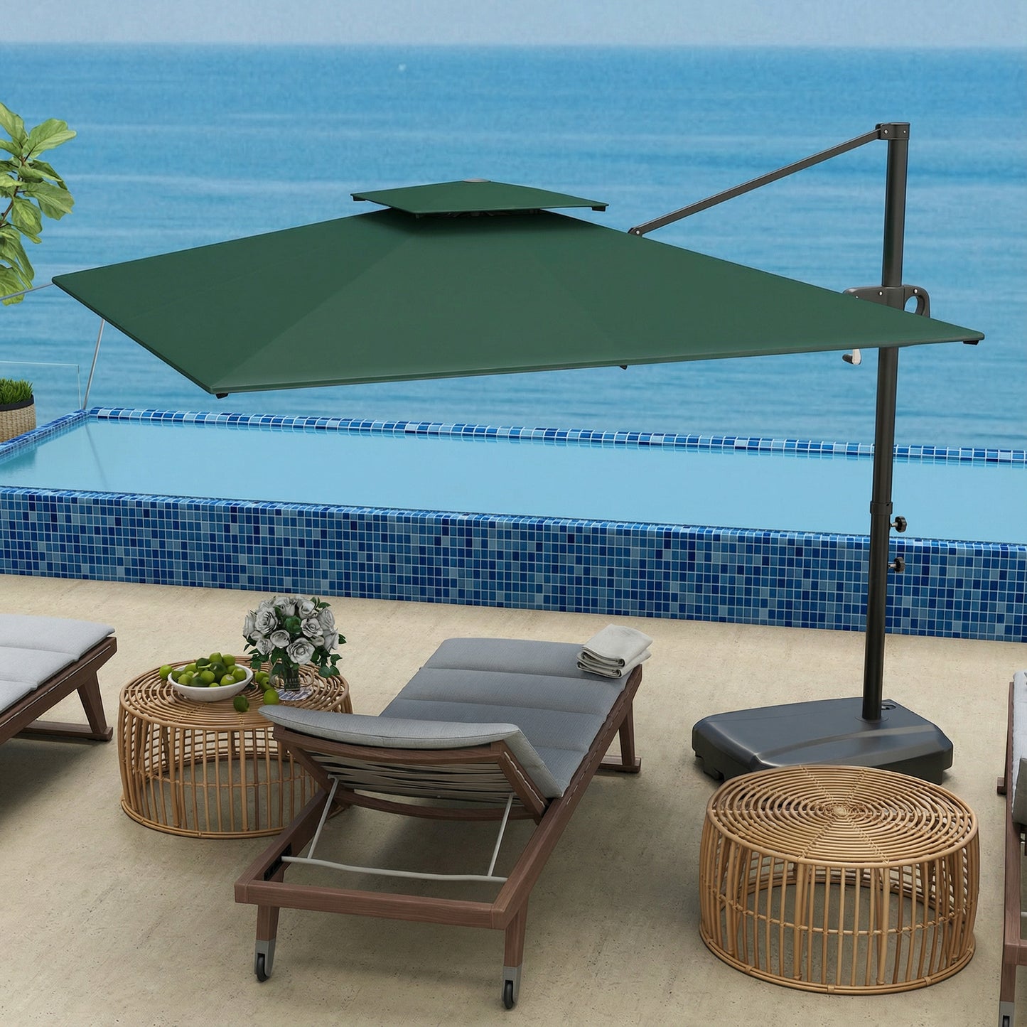 Cantilever Parasol with Weighted Base Double Top Garden Parasol