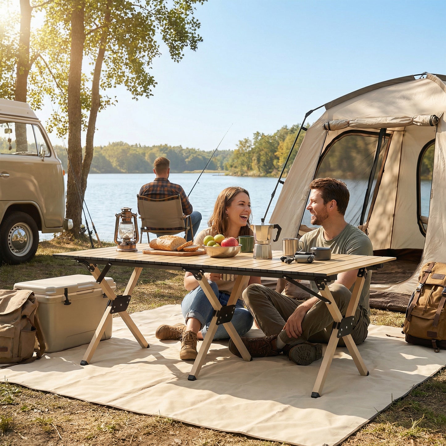 4ft Folding Camping Table, Waterproof Picnic Table with Roll Up Top
