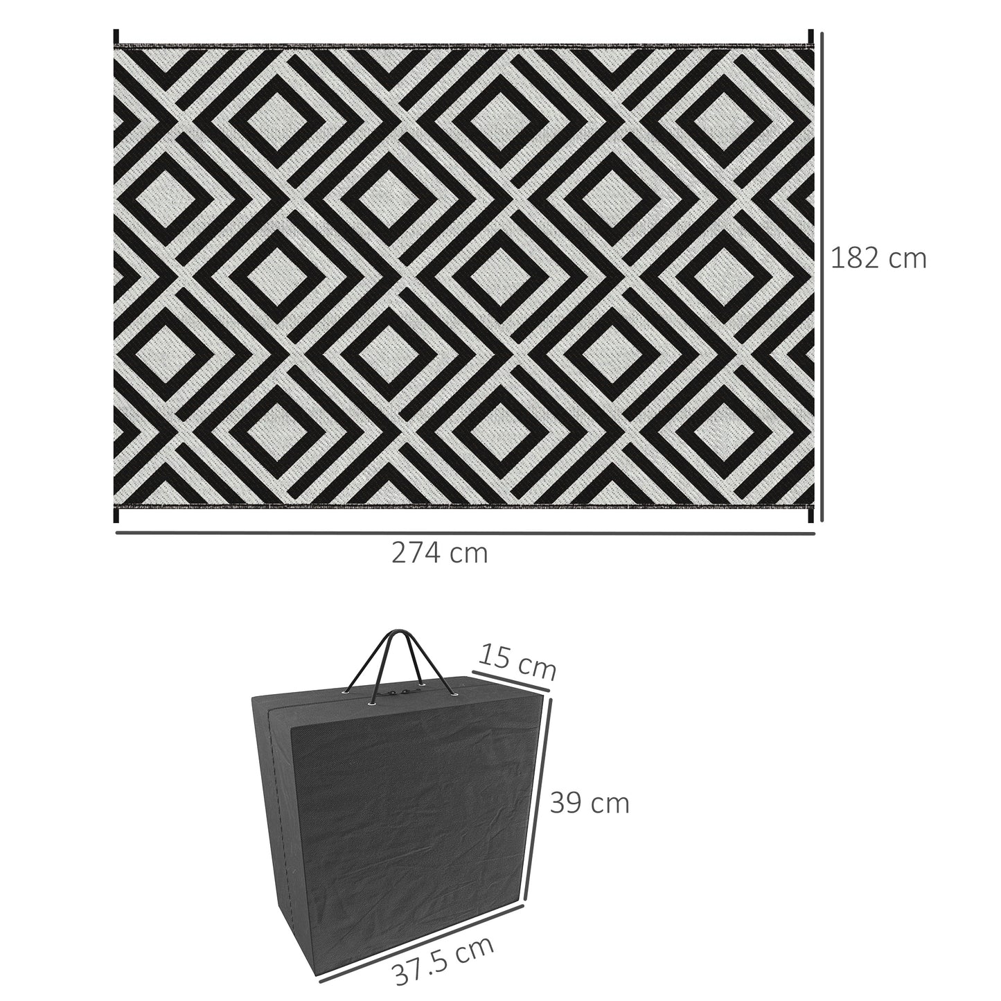 Reversible Outdoor Rug, Plastic Straw Mat w/ Carry Bag Ground Stakes
