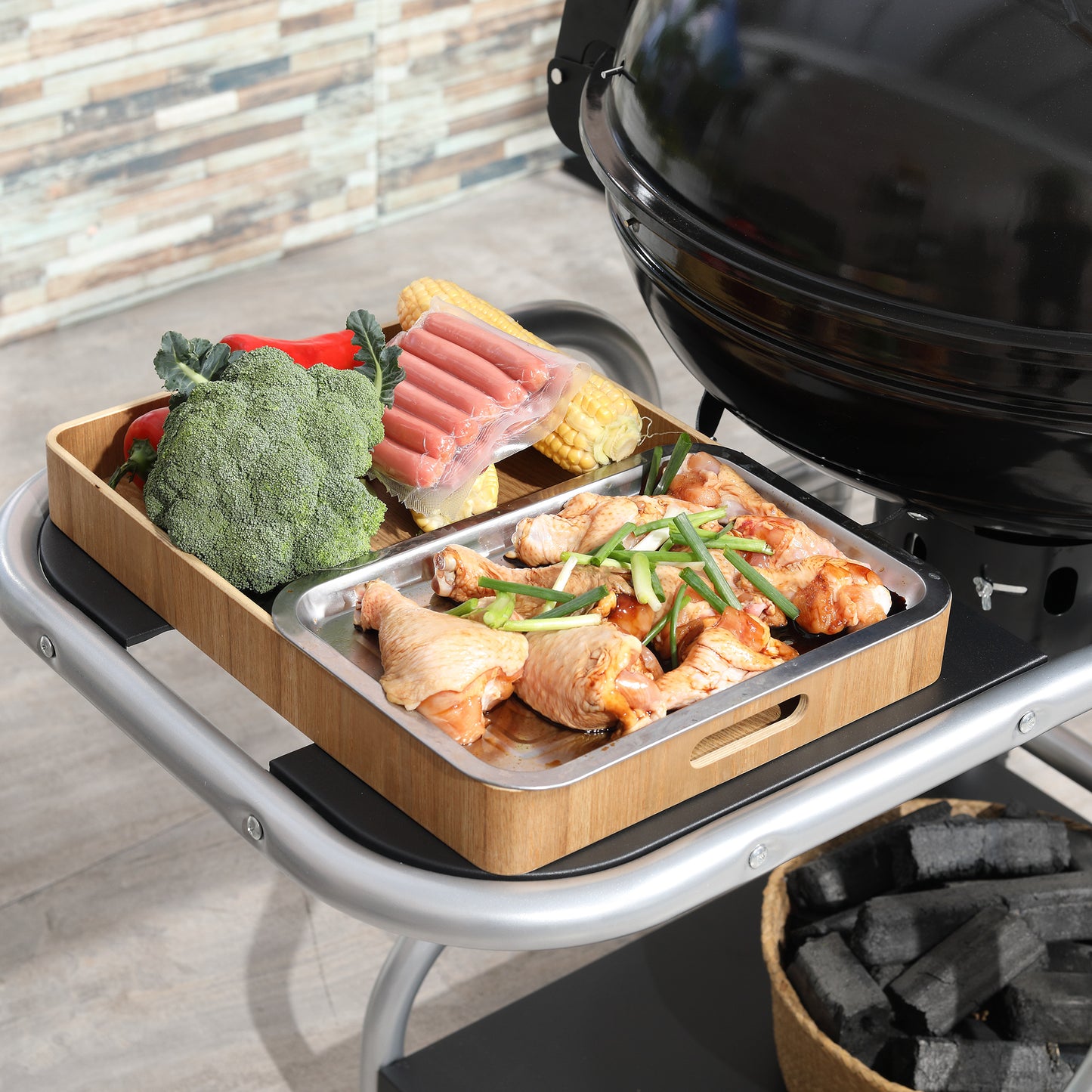 Portable Charcoal Kettle Grill Outdoor Barbecue Trolley BBQ Heat