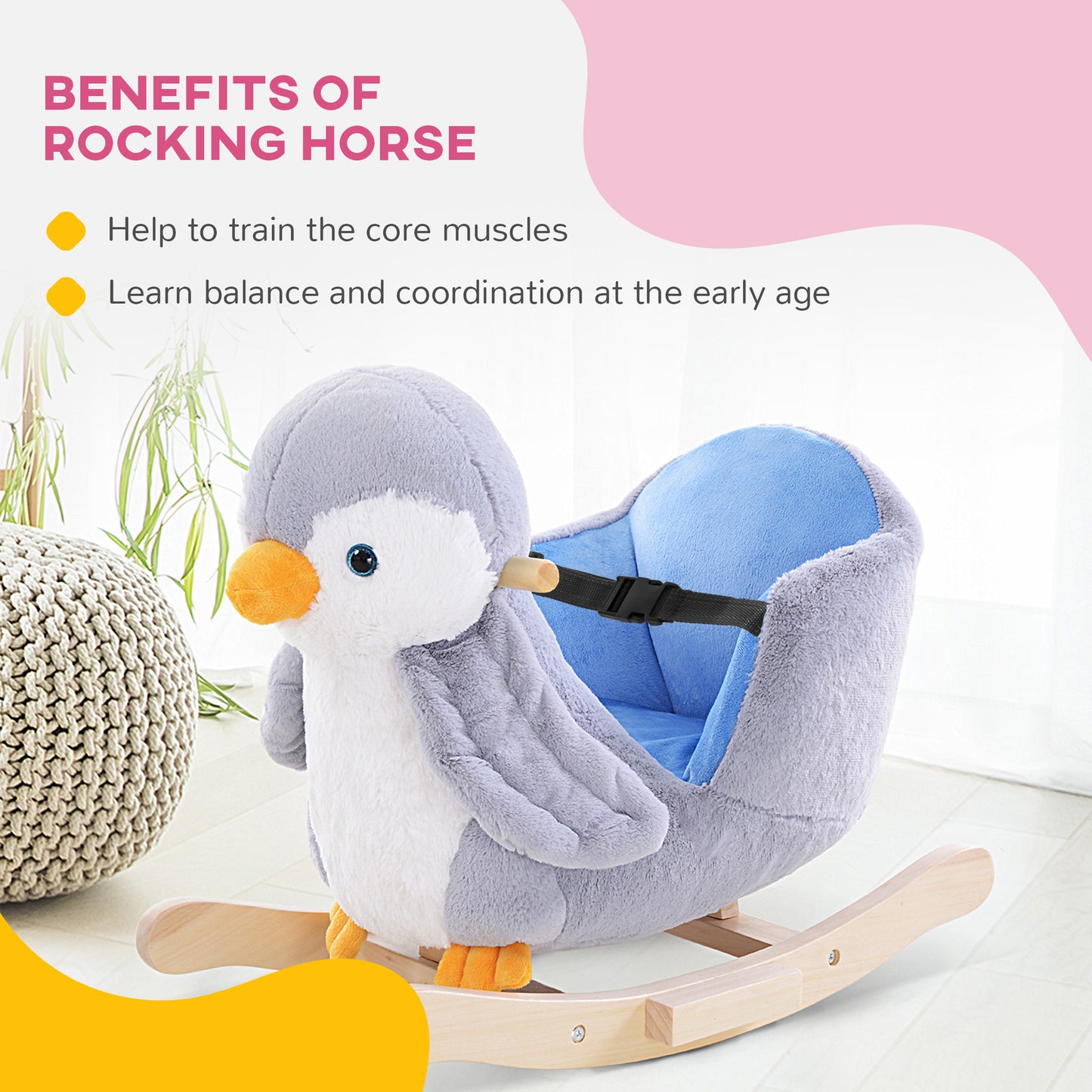Children Kids Animal Rocking Horse Penguin Plush Musical Button 32