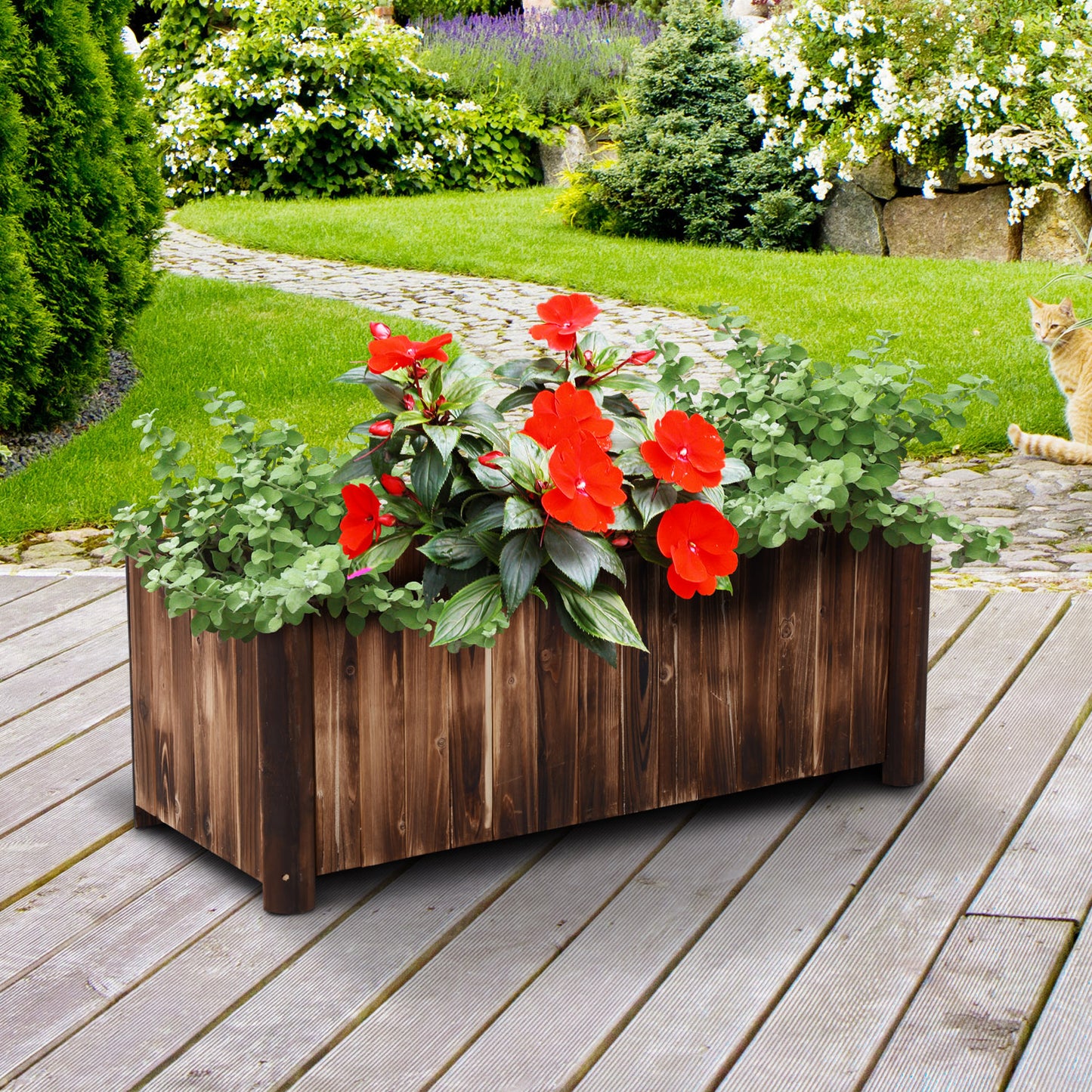 Wooden Raised Garden Bed, 120 x 50 x 45cm Elevated Planter Box