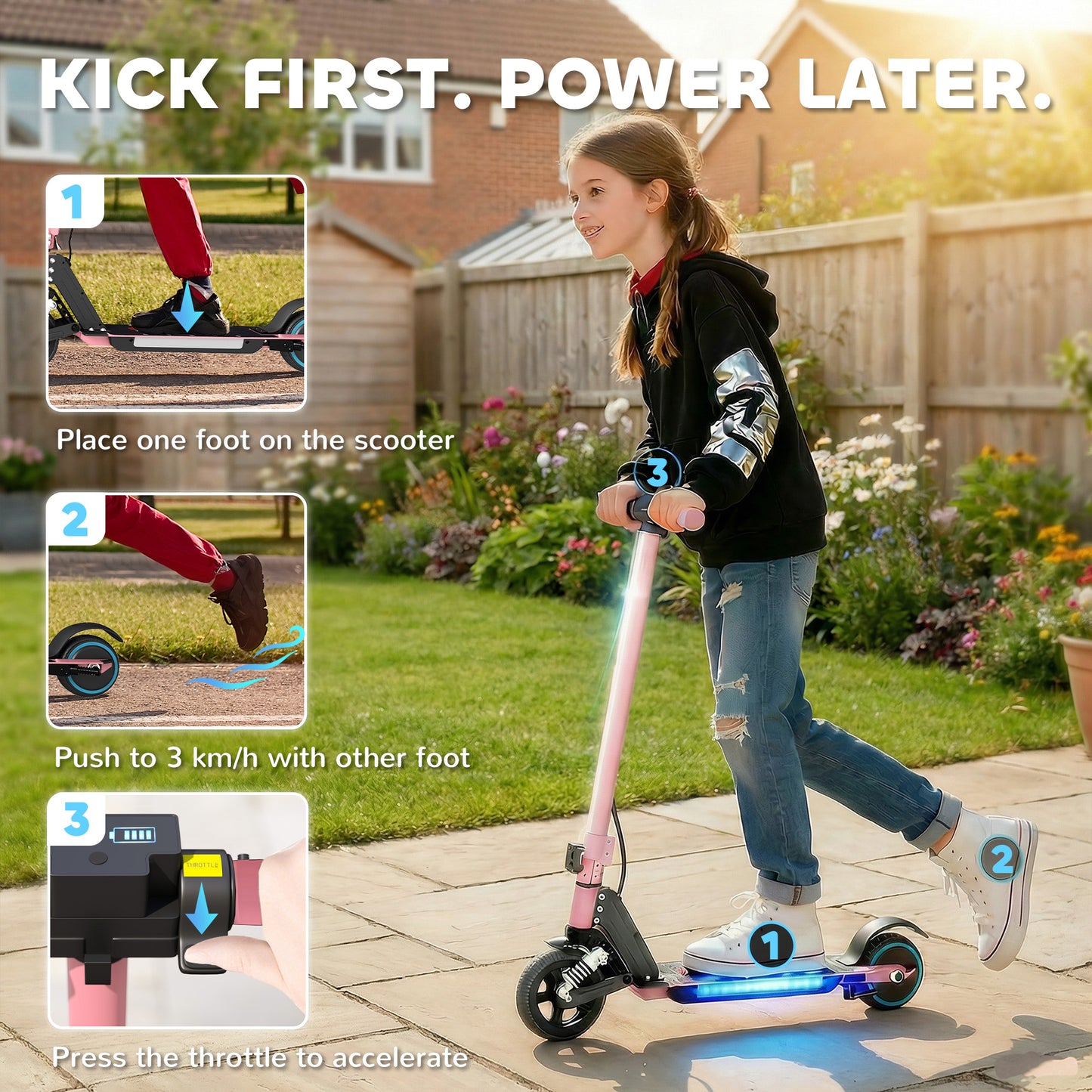 Folding Electric Scooter for Kids, with Dual Brakes